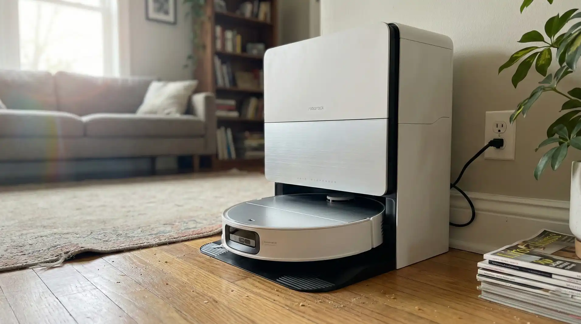 Roborock Saros 10 aspirator robot alb ultra-subțire pe podea